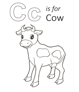 C is for Cow coloring page for kids