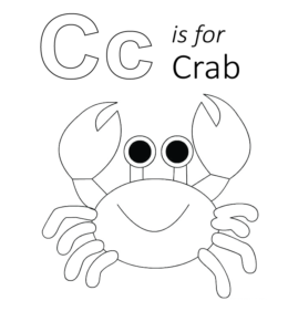 C is for Crab coloring page for kids