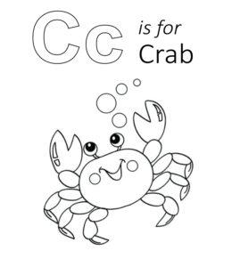 C is for Crab coloring page for kids