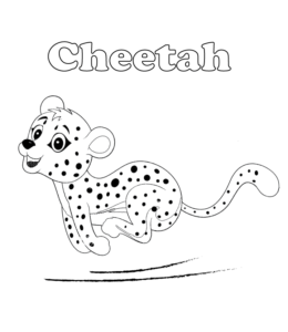 Small Cheetah cub jumping coloring clipart  for kids