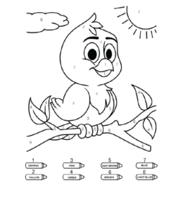 Coloring by numbers from 1 to 10 - Little Bird (Easy)  for kids