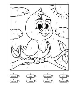 Coloring by numbers from 1 to 10 - Little Bird (Harder)  for kids
