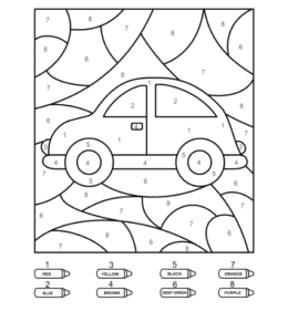 Coloring by numbers from 1 to 10 - Car for kids
