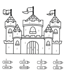 Coloring by numbers from 1 to 10 - Castle (Easy)  for kids