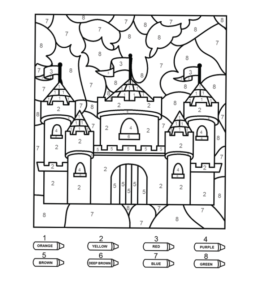 Coloring by numbers from 1 to 10 - Castle (Harder)  for kids