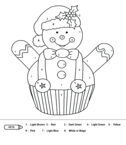 Coloring by numbers from 1 to 10 - Christmas Cup Cake for kids