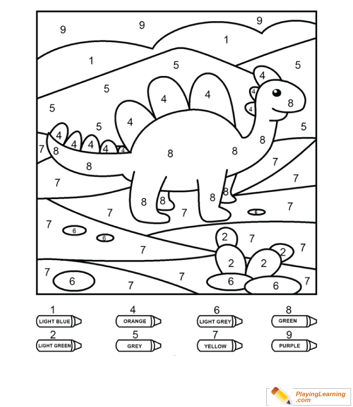 Coloring By Numbers  To  Dinosaur  for kids