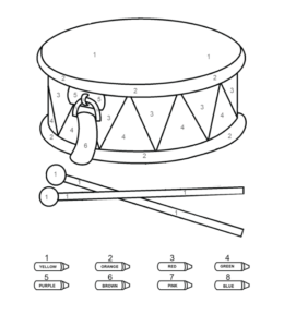 Coloring by numbers from 1 to 10 - Drum (Easy)  for kids