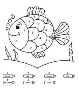 Coloring by numbers from 1 to 10 - Little Fish (Easy)  for kids