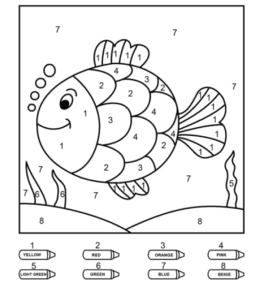 Coloring by numbers from 1 to 10 - Little Fish (Harder)  for kids
