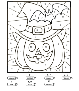 Coloring by numbers from 1 to 10 - Halloween Pumpkin for kids
