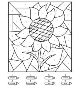 Coloring by numbers from 1 to 10 - Sunflower  for kids