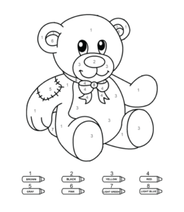 Coloring by numbers from 1 to 10 - Hot Teddy Bear (Easy)  for kids