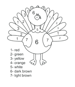 Coloring by numbers from 1 to 10 - Turkey for kids