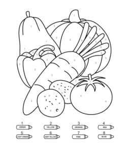 Coloring by numbers from 1 to 10 - Vegetables (Easy)  for kids