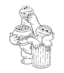 Cookie Monster Coloring Pages Playing Learning