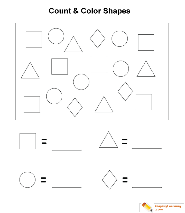 Counting Shapes And Coloring Worksheet 01 for kids