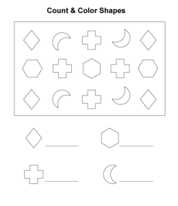 Counting & Naming Shapes - Diamond, crescent, cross, hexagon for kids