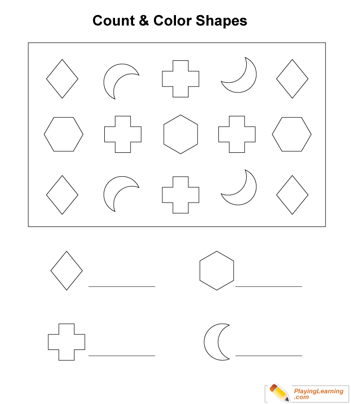 Counting Shapes And Coloring Worksheet 03 for kids