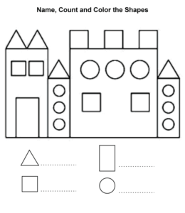 Naming shapes & coloring page - Castle for kids