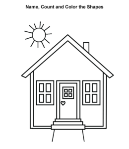 Naming shapes & coloring page - House for kids