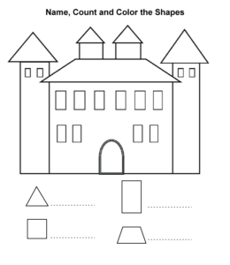 Naming shapes & coloring page - Castle for kids