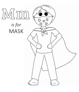 M is for Mask coloring page for kids