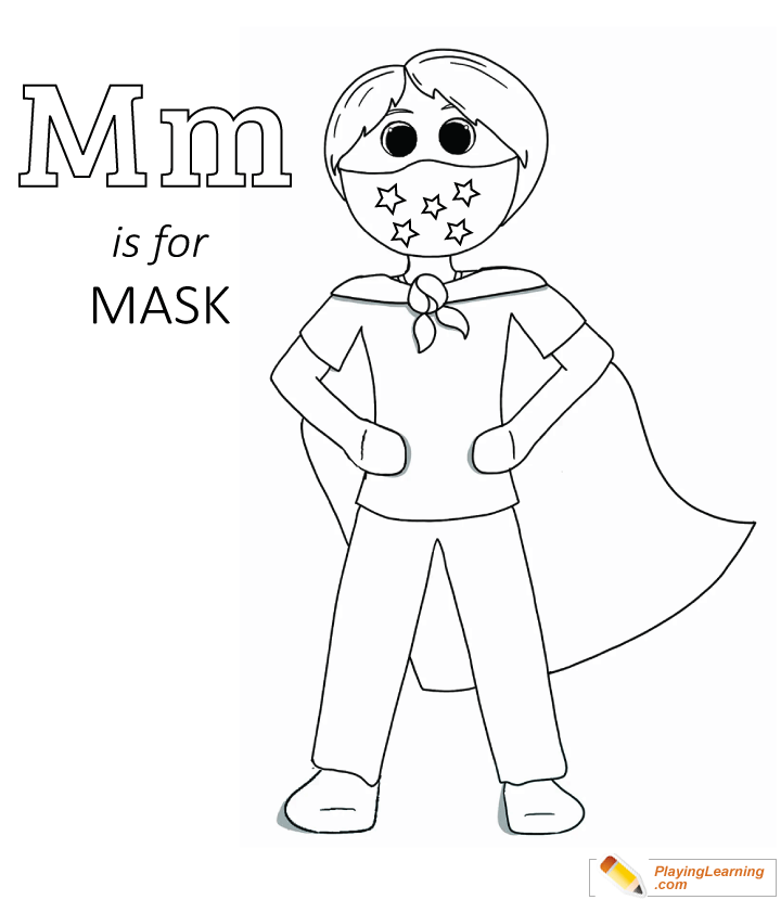Covid  M Is For Mask Coloring Page  for kids