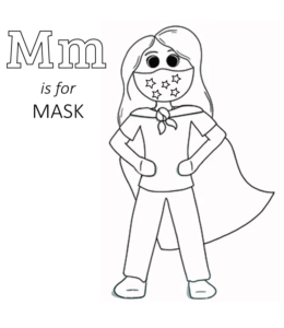 M is for Mask coloring page for kids