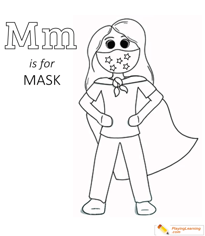 Covid  M Is For Mask Coloring Page  for kids