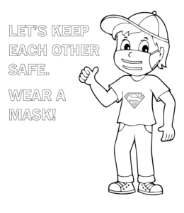COVID-19 coloring page - Wearing mask for kids