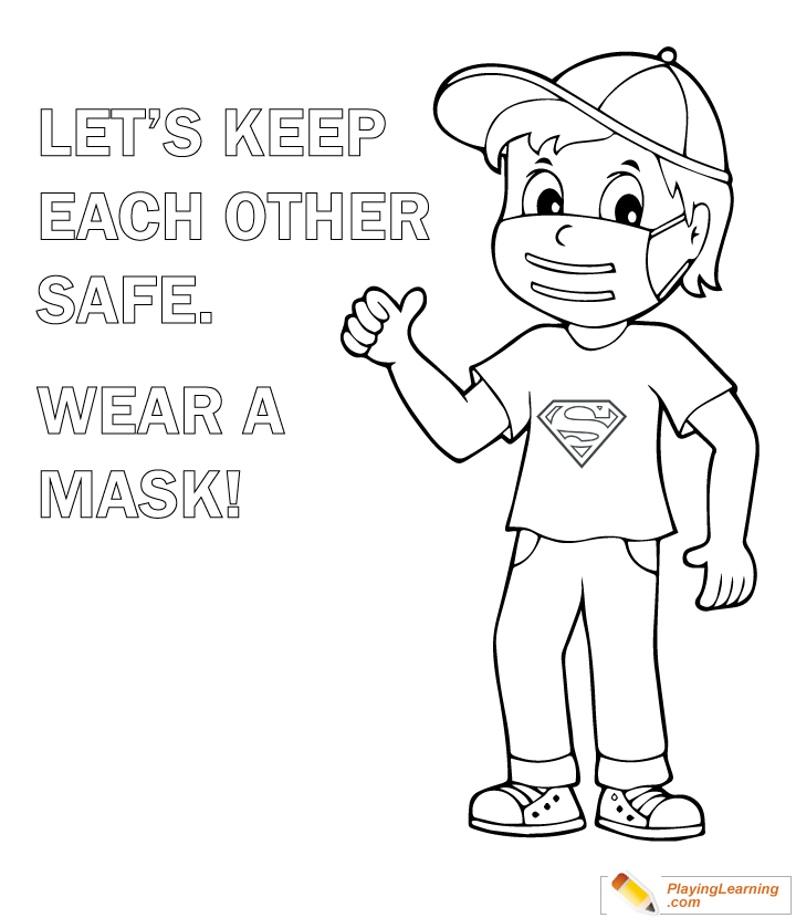 Covid  Wearing Mask Coloring Page  for kids