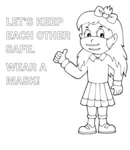 COVID-19 coloring page - Wearing mask for kids