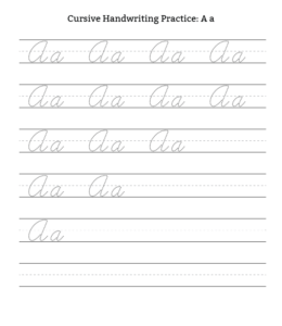 Cursive Alphabet Tracing Worksheet Letter A for kids