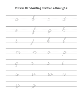 Cursive Alphabet Tracing Worksheet a through z Lowercase for kids