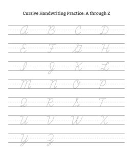 Cursive Alphabet Tracing Worksheet A through Z Uppercase for kids