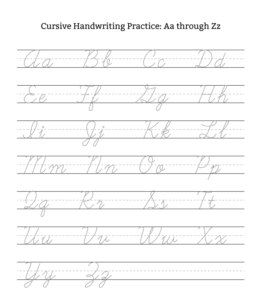 Cursive Alphabet Tracing Worksheet Aa through Zz Uppercase & Lowercase for kids