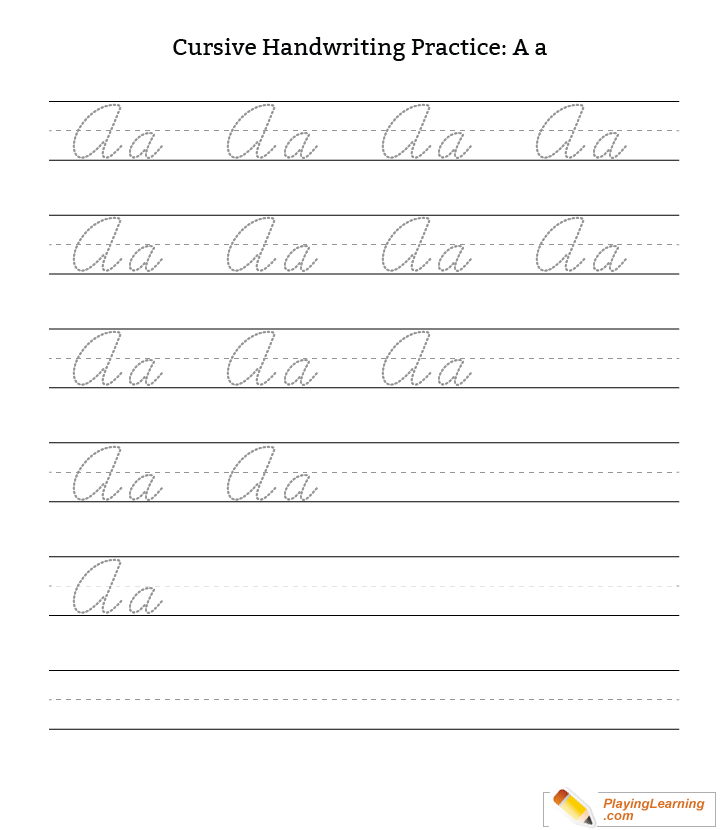 Cursive Handwriting Practice Letter A for kids