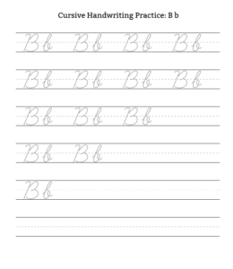 Cursive Alphabet Tracing Worksheet Letter B for kids