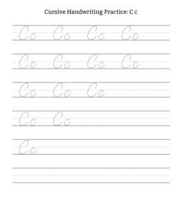 Cursive Alphabet Tracing Worksheet Letter C for kids
