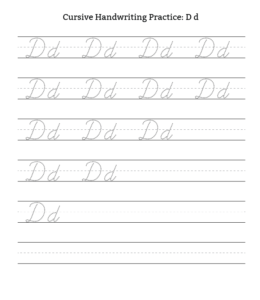Cursive Alphabet Tracing Worksheet Letter D for kids