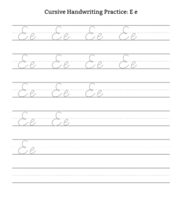Cursive Alphabet Tracing Worksheet Letter E for kids