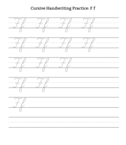 Cursive Alphabet Tracing Worksheet Letter F for kids