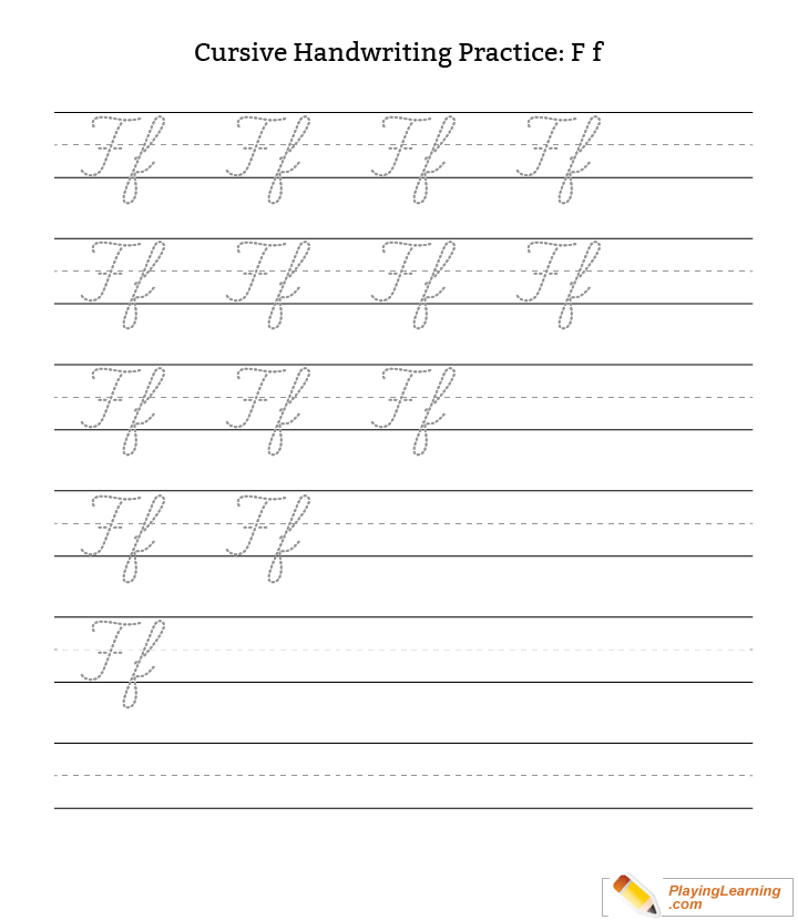 Cursive Handwriting Practice Letter F for kids