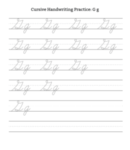 Cursive Alphabet Tracing Worksheet Letter G for kids