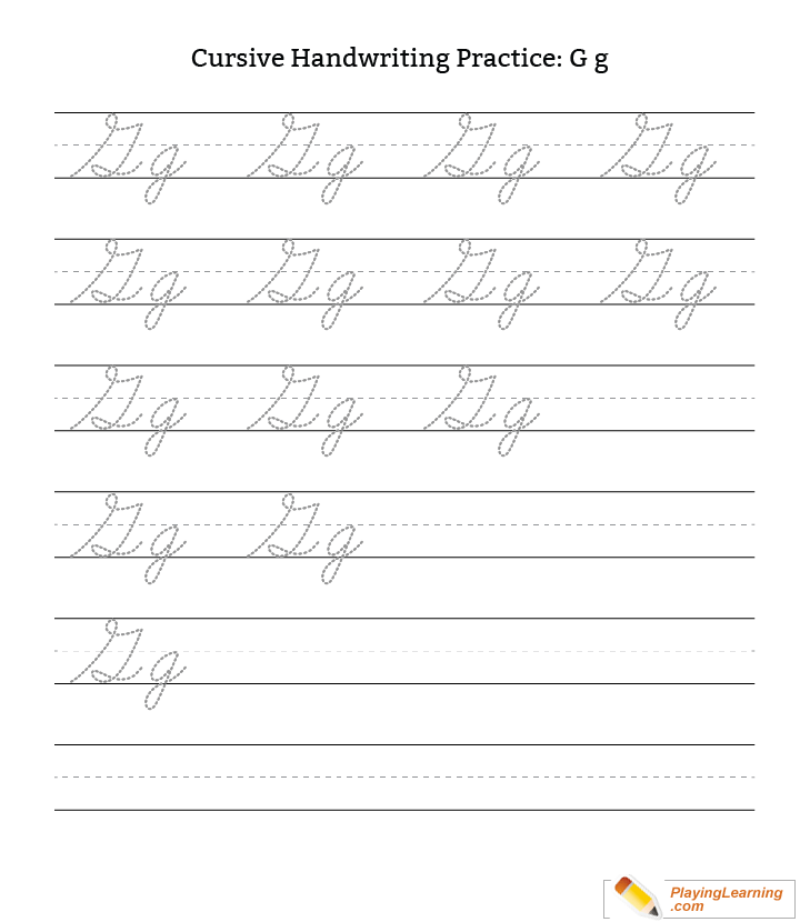 Cursive Handwriting Practice Letter G for kids