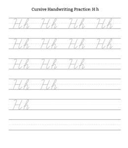 Cursive Alphabet Tracing Worksheet Letter H for kids