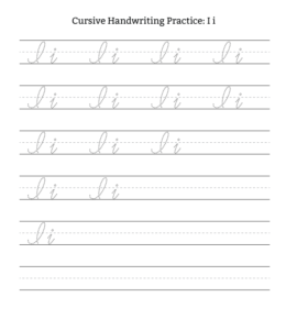 Cursive Alphabet Tracing Worksheet Letter I for kids