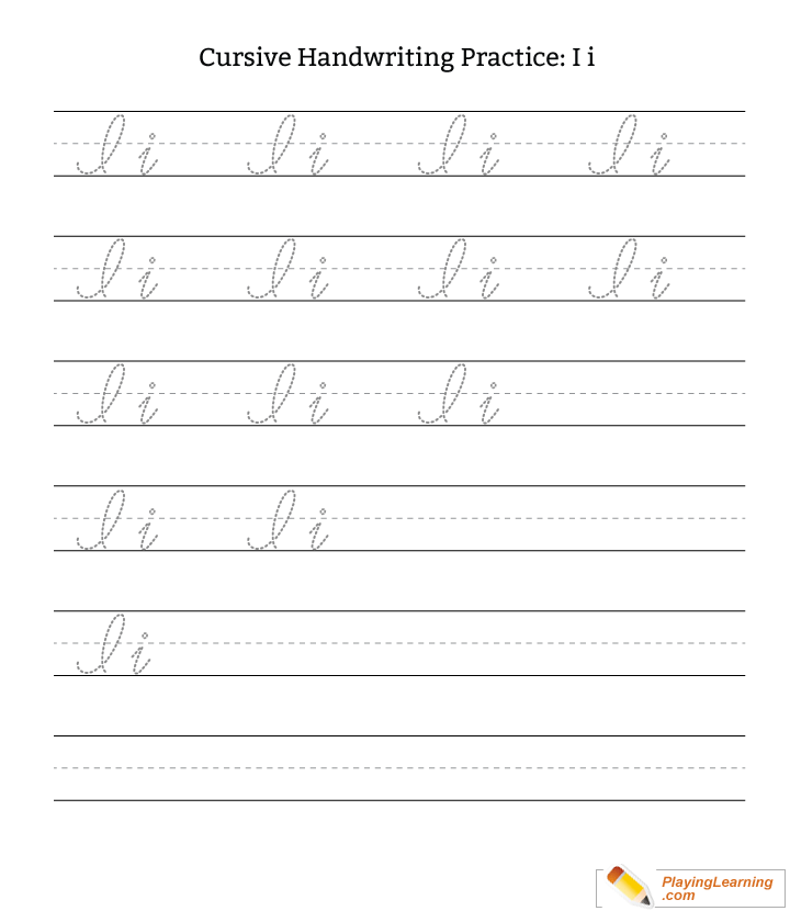 Cursive Handwriting Practice Letter I for kids