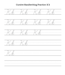 Cursive Alphabet Tracing Worksheet Letter K for kids